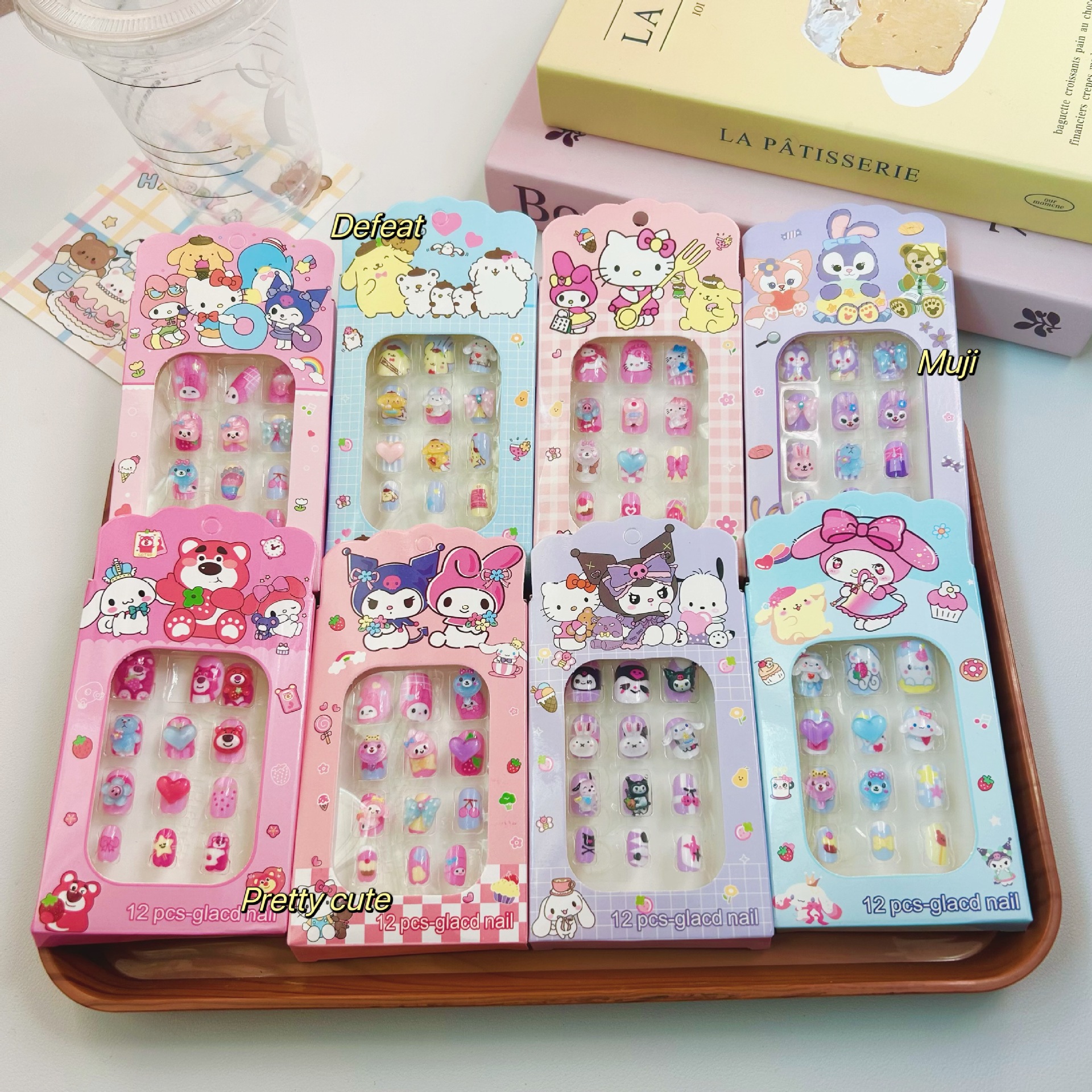 Sanrio estereoscópico para niños con uñas para niños amando las uñas de dibujos animados Kulomi hoja de uñas desmontable