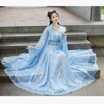 Women fairy dress light blue chinese hanfu anime drama Han Tang Ming Wei JIN classical dance student big-sleeved kimono robe for female