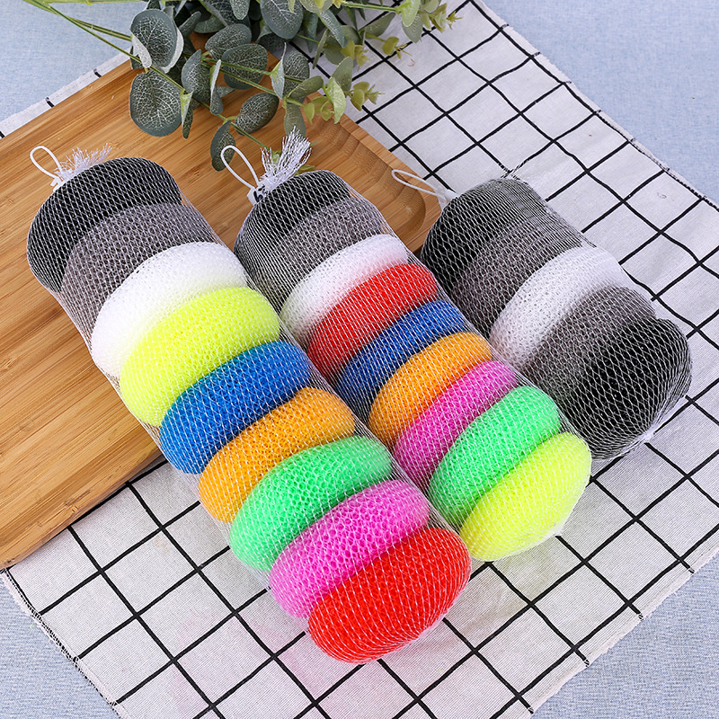 Color plástico alambre limpieza bola PET/PP fibra tejida de plástico tenis limpieza olla plato tazón cepillo