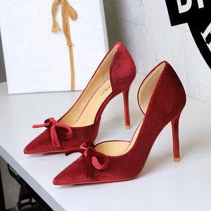 9269-H135 European and American sexy red sole thin heel bow side empty high heels pointed temperament banquet single sho