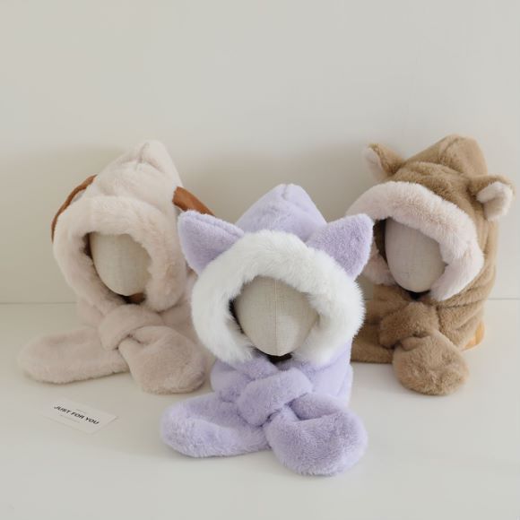 Sombrero y bufandas de invierno antifrío y caliente protección de orejas sombrero de oso grueso lindos gorro de pelusa para niñas