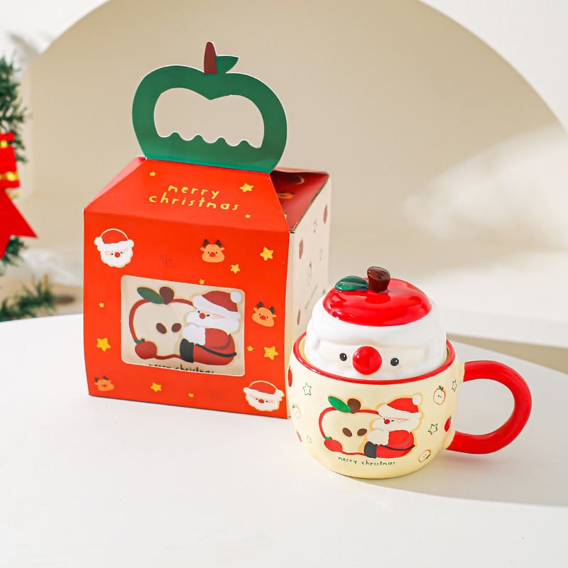 Regalos de Navidad tazas de cerámica con tapa de taza de marca creativa para chicas lindas tazas de agua caseras de oficina