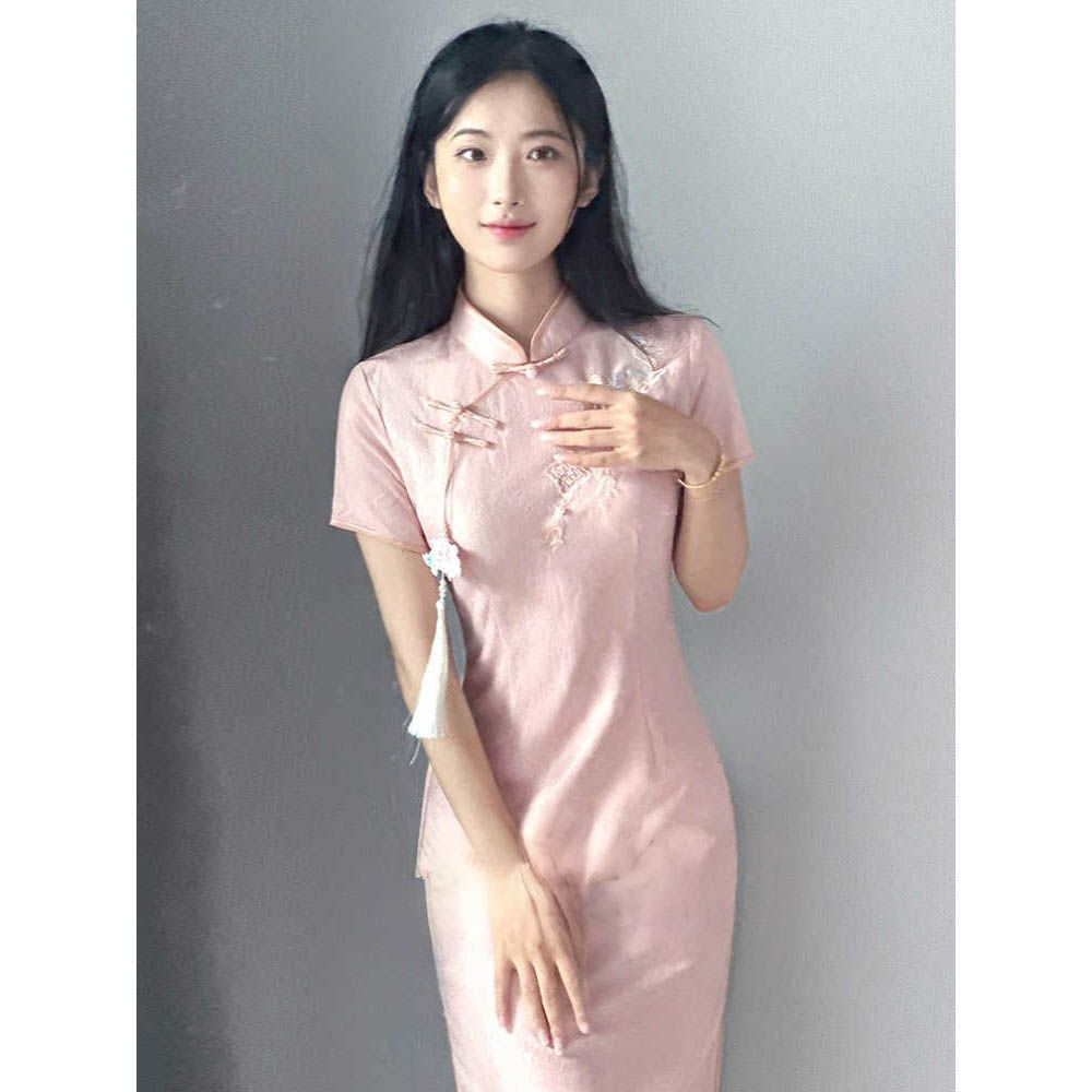 粉色蕾丝旗袍裙少女夏季新款2025改良版气质国风少女年轻款新中式