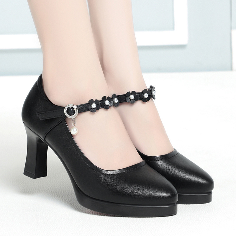 Mom's Shoes New Spring and Autumn Women's High Heels Cheongsam Catwalk Work Shoes Waterproof Platform Comfortable Thick Heel Buckle for Women Mom's Shoes New Spring and Autumn Women's High Heels Cheongsam Catwalk Work Shoes Waterproof Platform Comfortable Thick Heel Buckle for Women
