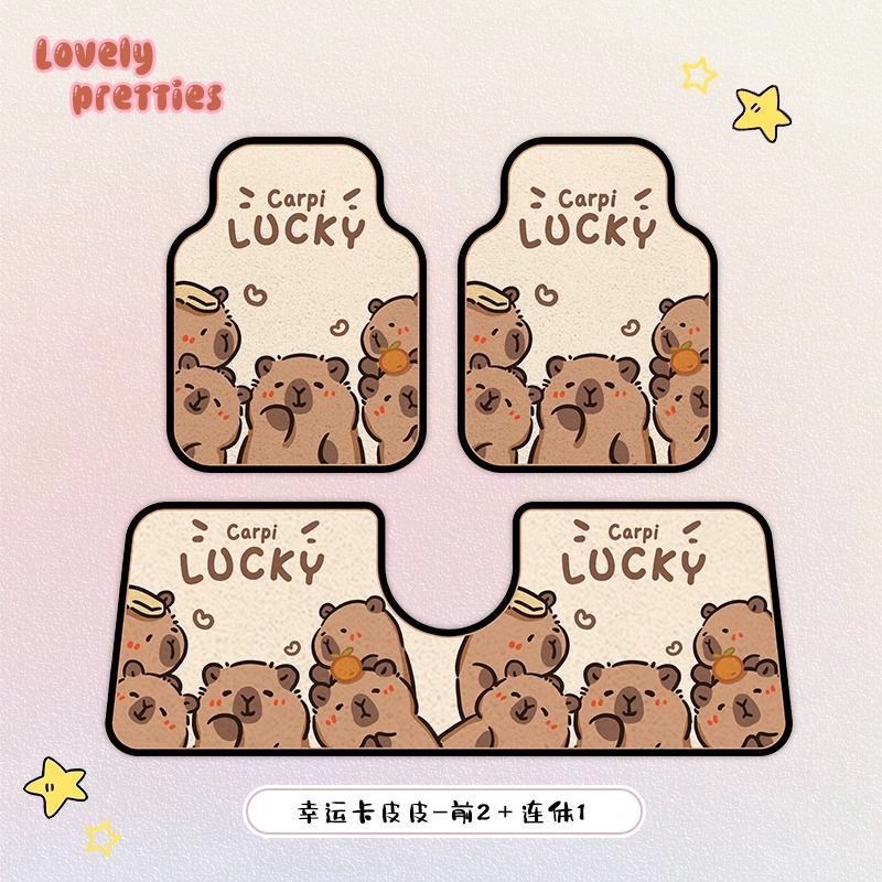 Universal car floor mat with silk loop design, cute cartoon puppy design for the driver's side, anti-dirt single-piece car carpet