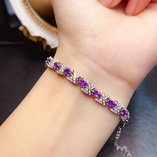 New natural amethyst bracelet S925 silver inlaid main stone 3*5mm Joker net red explosions women's jewelry wholesale