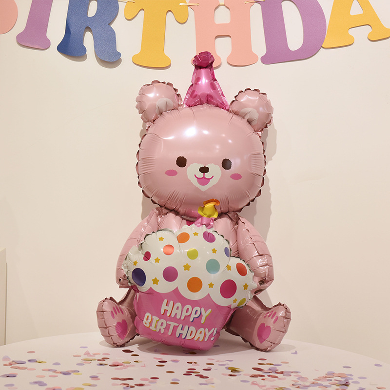 Decoraciones de cumpleaños para bebés con pasteles, ositos de peluche, globos de papel de aluminio y escenas para sesión de fotos de cumpleaños._voghion.com