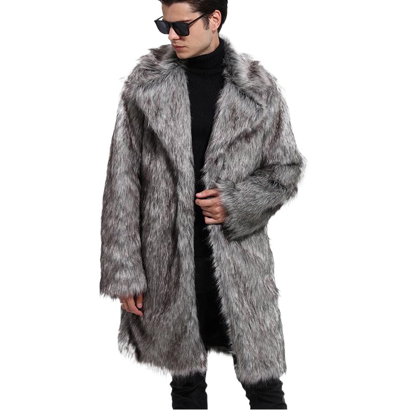 Suministro transfronterizo de Amazon europeo y americano 2025 abrigo de piel de otoño e invierno abrigo de piel cálido de lana artificial de longitud media para hombre