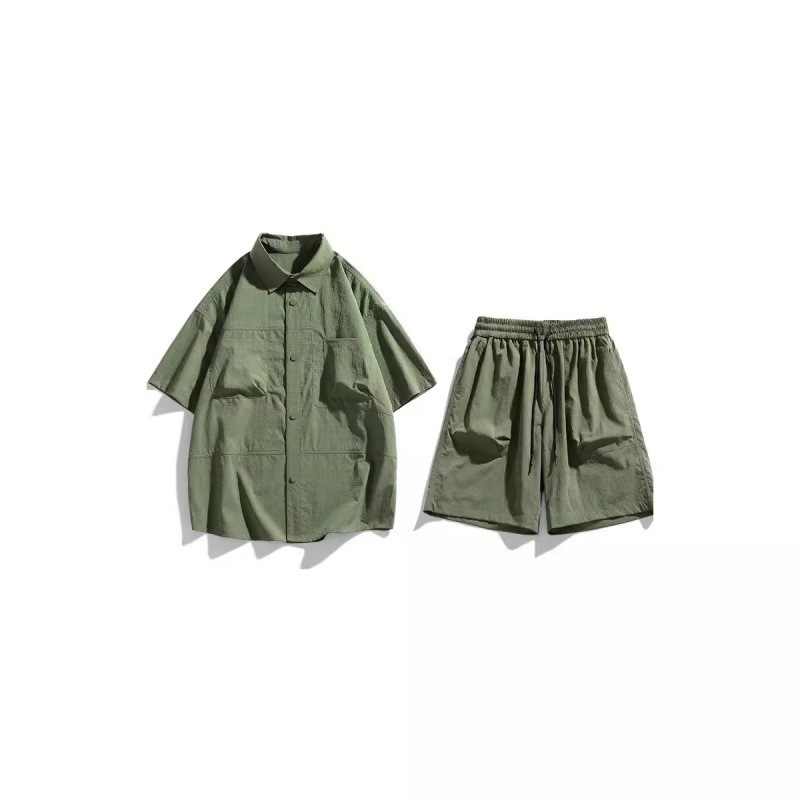 Verano hielo camisa de manga corta hombre + pantalones de cinco puntos set set set