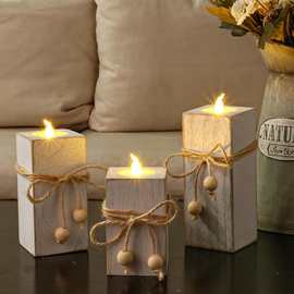 木质蜡烛台乡村桌面装饰蜡烛底座摆件节日派对氛围实木烛台架