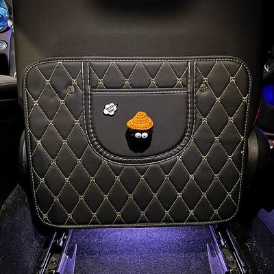 Car Anti-Kick Pad, Universal Rear Chair back anti-kick pad - orange-hat-briquettes-black-anti-kick-pad-short-style