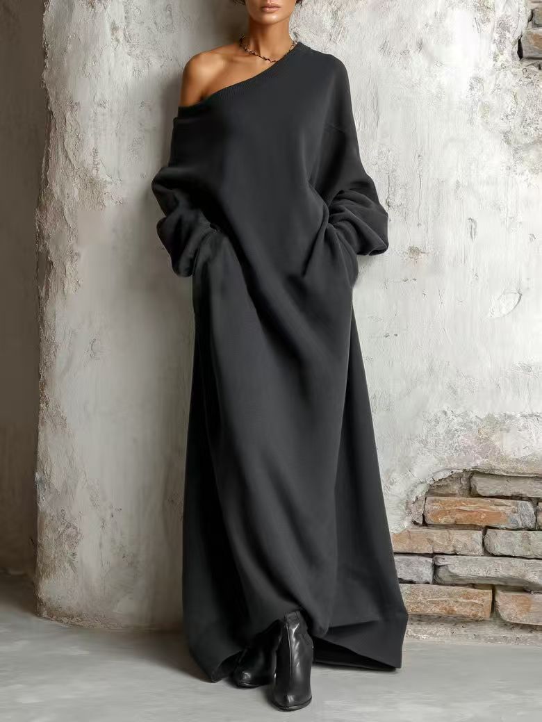 Women's Elegant French Style Dress Solid Color Textured Long Sleeve Spring Autumn New_ecoleips.com