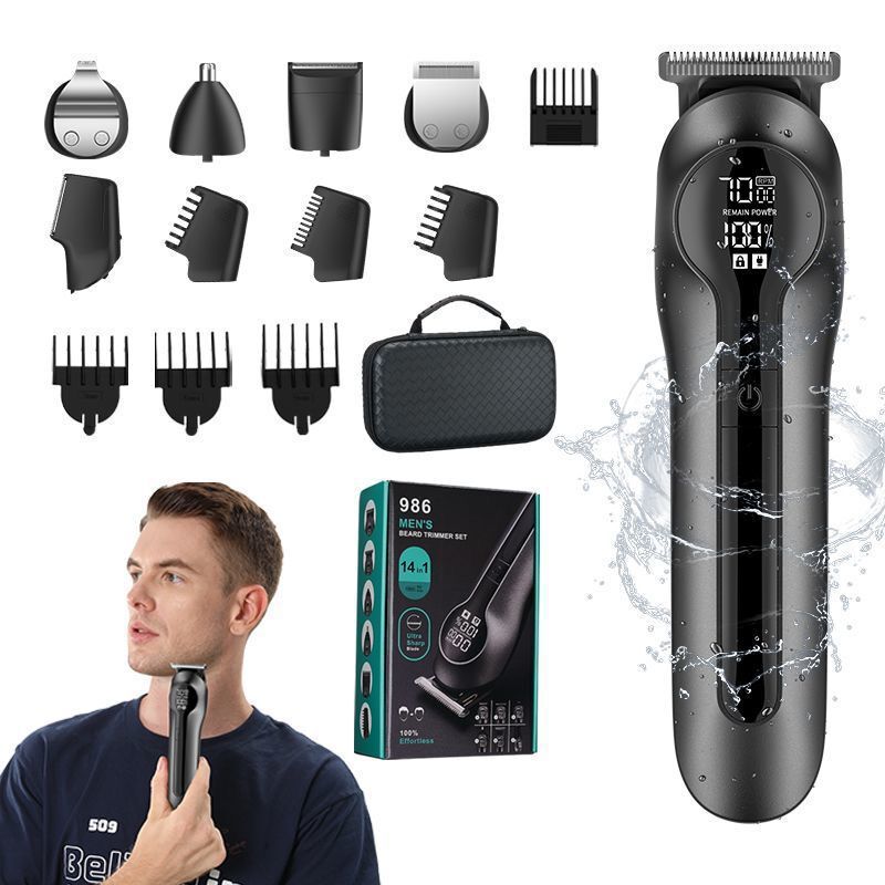 Cross-Border Men's Home Multi-Functional Hair Clipper Digital Display Six-In-One Set Clipper Shaving Nose Hair Sideburn Trimmer