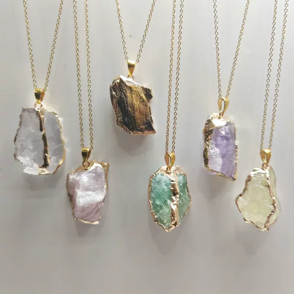 Cross-Border Irregular Natural Crystal Stone Pendant DIY Gold-Plated Edged Crushed Stone Sweater Chain Bracelet Jewelry Accessories