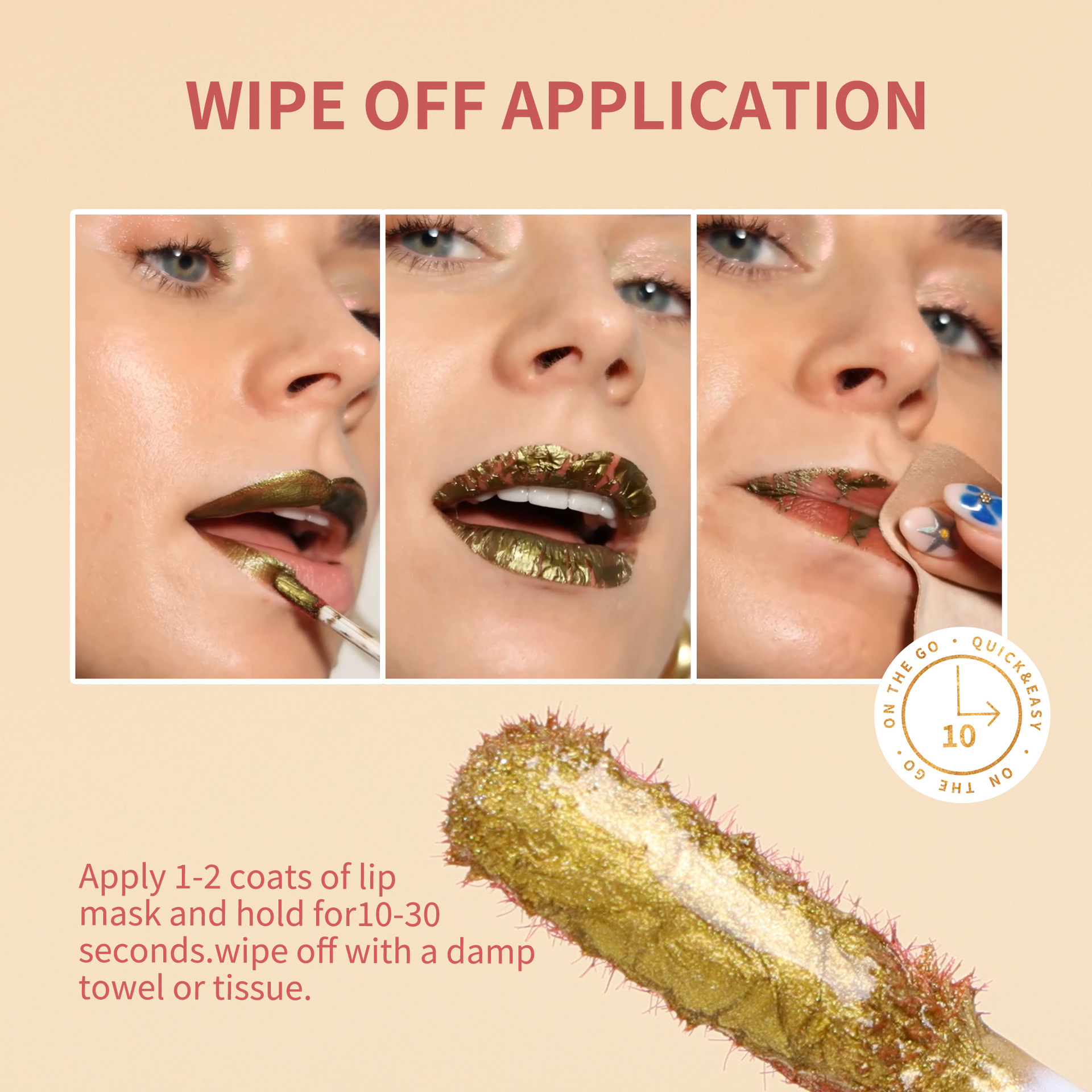 Mascarilla labial transfronteriza de oro 24K, brillo labial peel-off, color de larga duración, no se pega a la taza, esmalte labial peel-off.