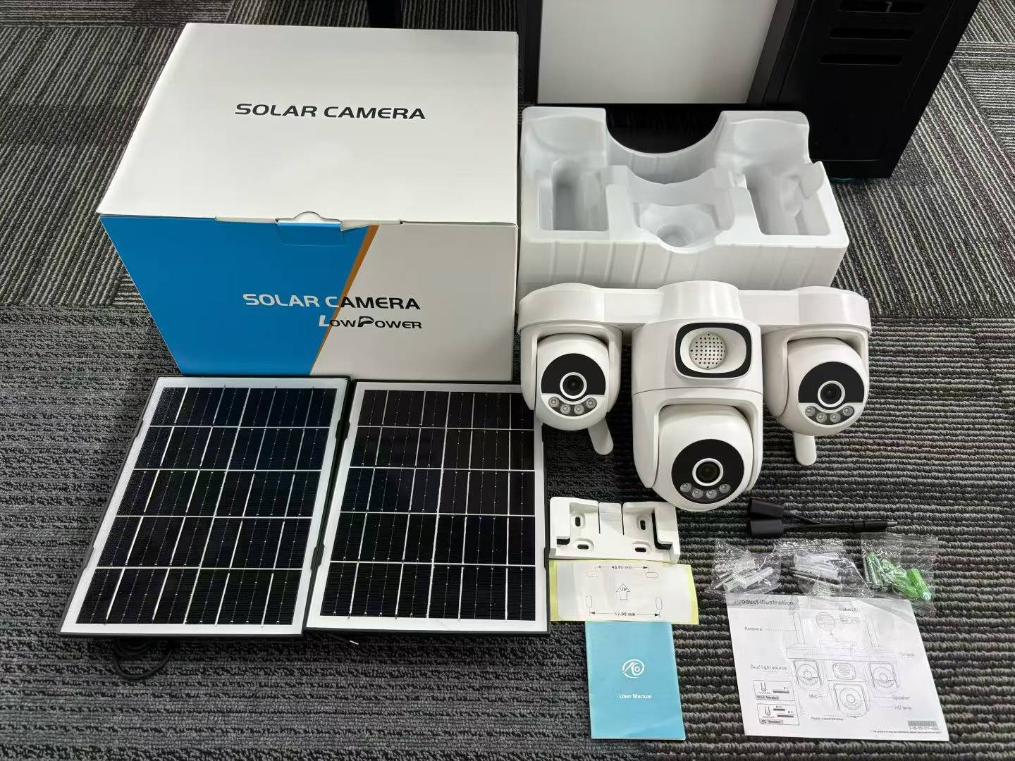 Tres ojos AOV monitor de cámara solar 360 grados sin ángulo muerto sin electricidad sin red cámara de vigilancia al aire libre de visión nocturna