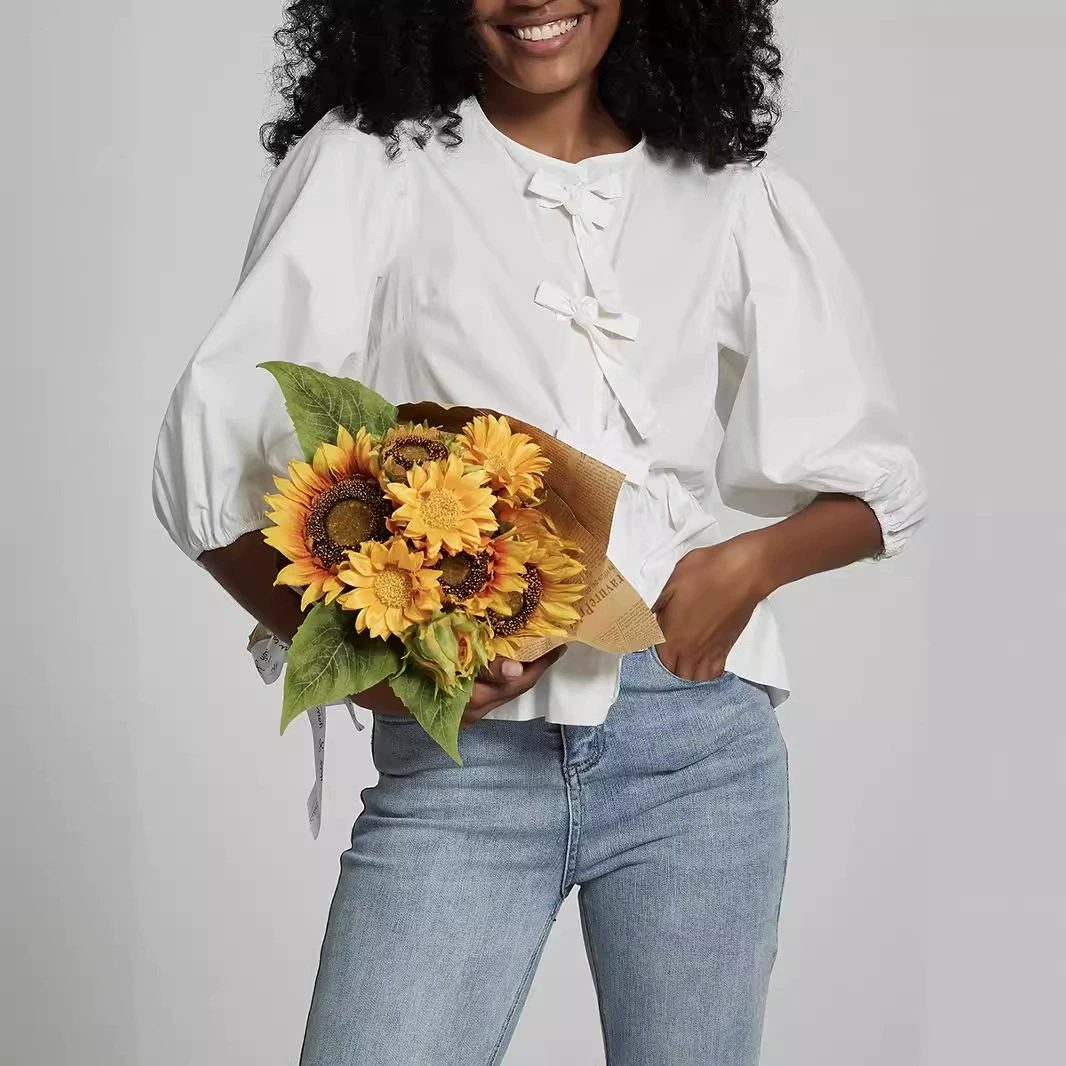 Трансграничная женская оптовая продажа идиллический стиль свежий бант с белой рубашкой женская весенняя летняя пятиминчатая рубашка с рукавами