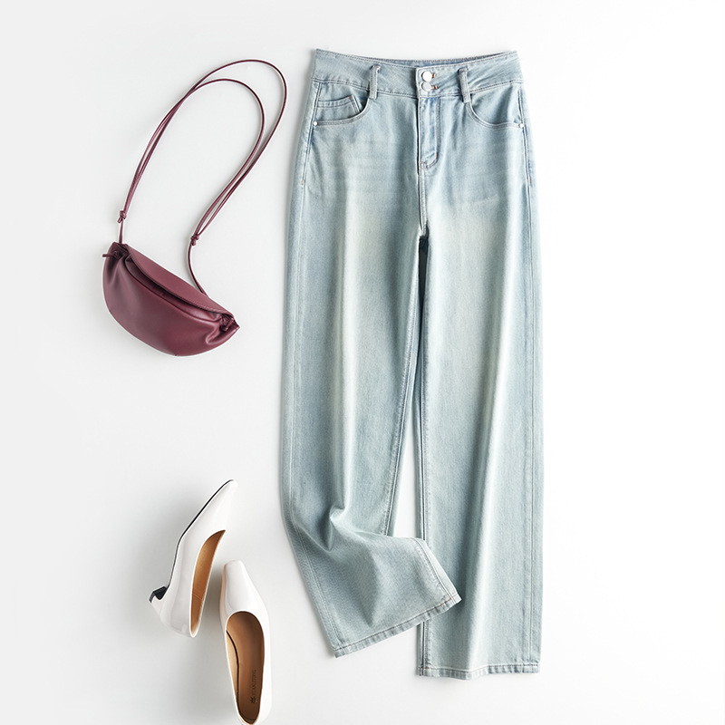 Lyocell Tencel + Mulberry Silk Wide-Leg Pants 2025 Autumn New Style Draped High-Waisted Straight-Leg Pants Women's Jeans