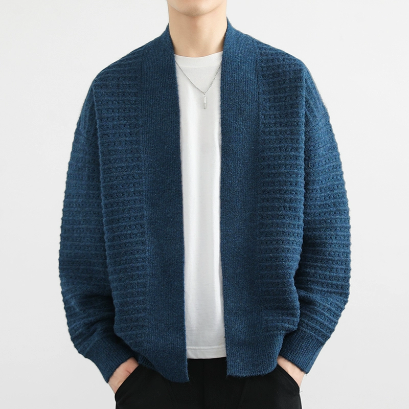Мужской демисезонный трендовый кардиган, свитер, шерстяной плащ, oversize, V-образный вырез, стиль высокого качества