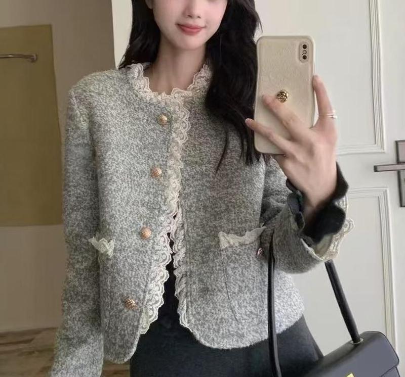 蕾丝法式小香风外套短款2025新款气质名媛小个子开衫上衣花边气质|undefined