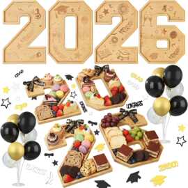 竹木毕业装饰字母熟食托盘可填充熟食盘2026年毕业节日派对装饰盘