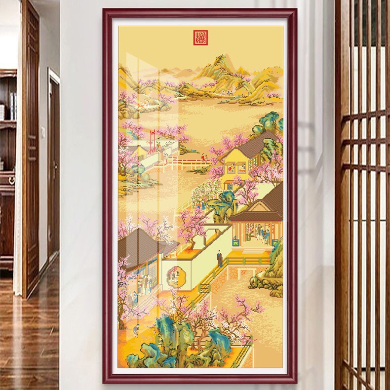 Auténtico punto de cruz real de la Mona Lisa: Colección hecha a mano de pinturas de paisajes de diciembre a marzo del reinado de Yongzheng.