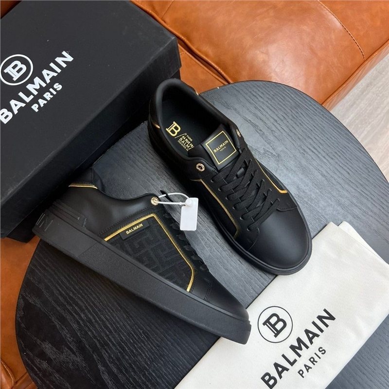 Balmain's New Men's Shoes, Casual Sports Shoes, Genuine Leather, Fashionable and Versatile Sneakers, White Shoes, Comfortable and Luxurious