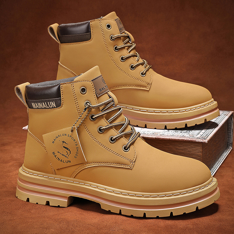 Bequeme Herren Arbeitsstiefel Im Retro-Stil - Hohe Plateau Sneaker Boots In Sandfarben, Perfekt Für Einen Lässigen Look Im Alltag_voghion.com