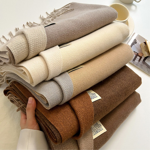  double-sided imitation cashmere scarf for women, autumn and winter warm Korean version for couples, mid-length scarf, solid color, versatile shawl