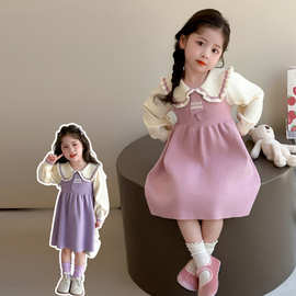 女童花瓣领毛衣裙秋冬款2025新款儿童韩版时尚小女孩洋气针织裙子