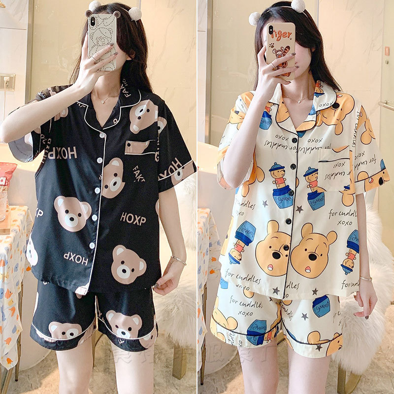 Summer Thin Pregnant Women's Pajamas Pure Cotton Postpartum Breastfeeding Clothes Large Size Monthly Clothes Short Sleeve Suit Maternal Breastfeeding Out
