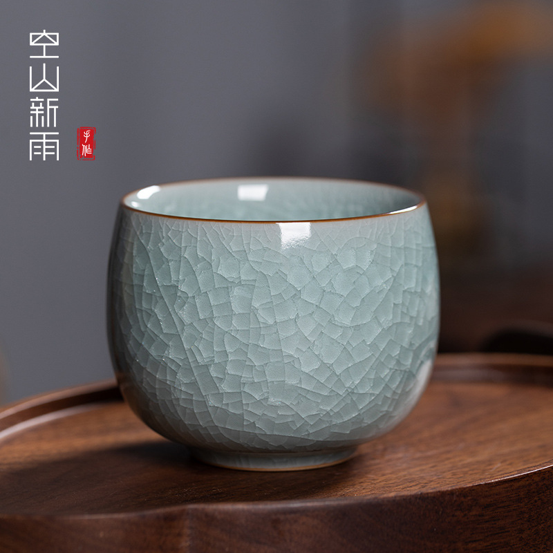 Kongshan 새로운 비 Longquan 청자 마스터 컵 쿵푸 차 컵 단일 컵 세라믹 수제 아이스 플라워 차 시음 컵 찻그릇