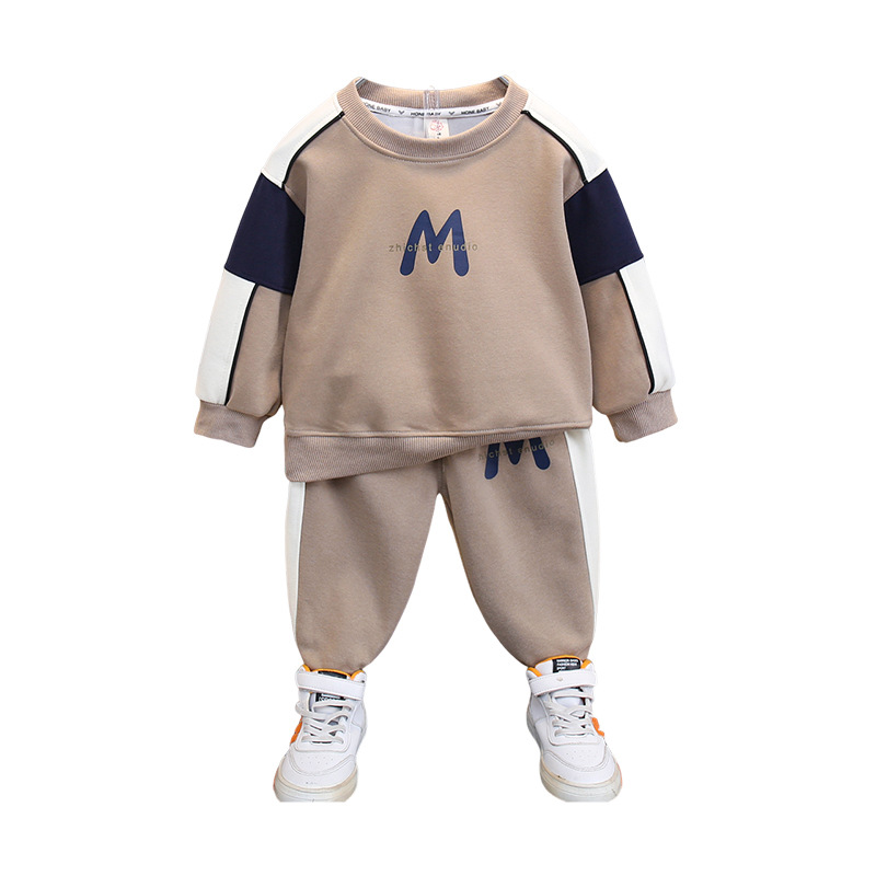 6387 Traje de otoño para niños 2025 Primavera y otoño Nuevo estilo para niños Suéter con estampado de abanico coreano Juego de dos piezas para bebés de celebridades netas