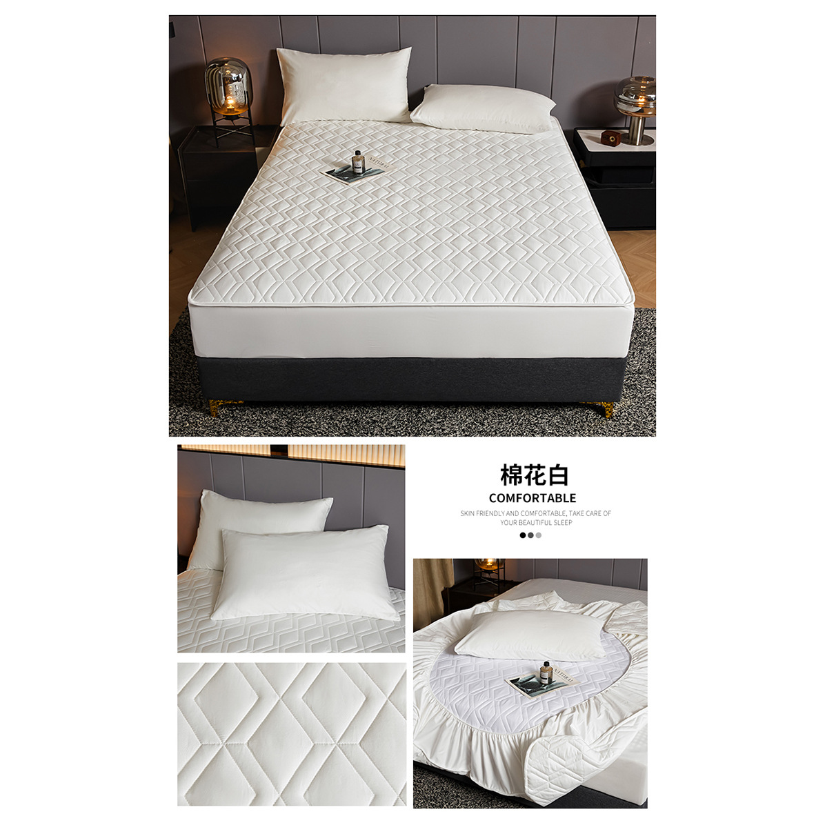 Cama de algodón 60S cubierta de colchón de una sola pieza cubierta de cubierta