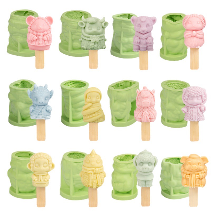 Sanxin wenchuang helado molde de silicona diy12 zodiaco serie helado chocolate paleta silicona herramienta abrasiva