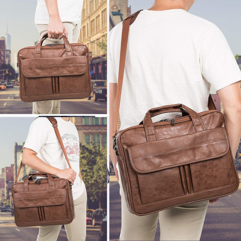 Stock de cuero de hombre cartero 17.3 pulgadas portátil maletín bolso de negocios bolso de mano viaje