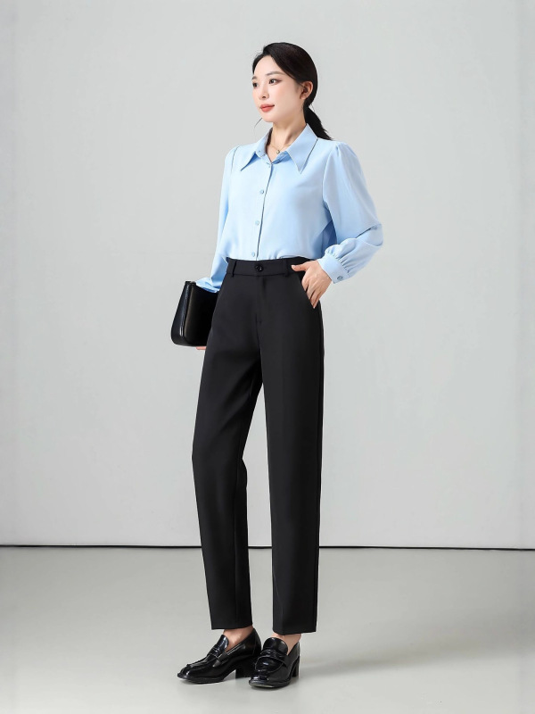 艾轩 黑色修身显痩小脚裤2025秋裤女款夏直筒通勤百搭九分西装裤|undefined