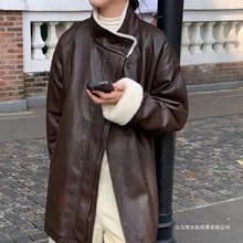 秋冬宽松保暖加厚皮毛一体港风复古中长款休闲气质皮衣夹克外套女
