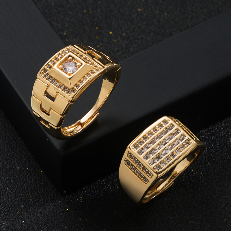 Fashion New Style Men's Copper Gold-plated Micro Inlaid Zircon Geometric Tail Ring display picture 3