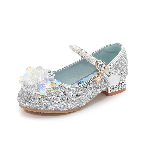 Girls' Leather Shoes  New Style Fashionable and Comfortable Princess Elsa High Heels for Primary and Secondary School Students Performance Children's Crystal Shoes