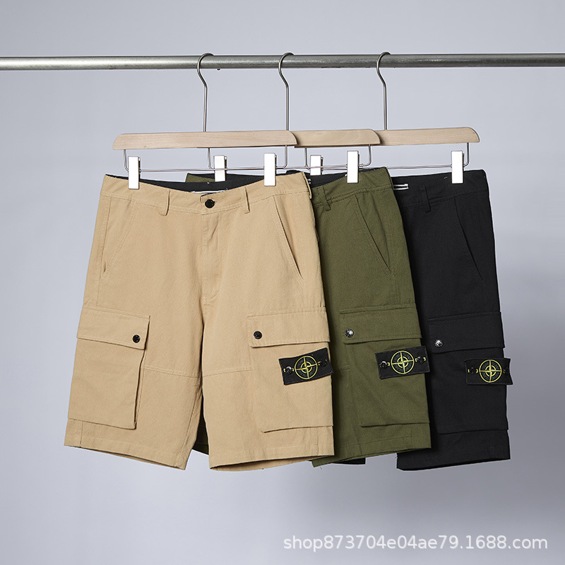 Cross-Border American Stone Island Side Logo Multi-Pocket Washed Cargo Casual Shorts for Men and Women Foreign Trade Dropshipping