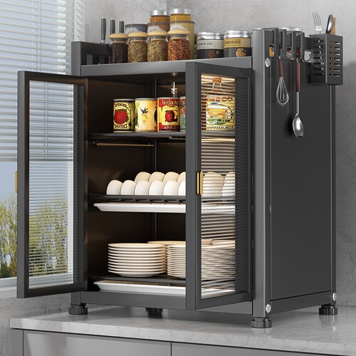 Dustproof bowl pull-out tray kitchen storage shelf double-layer tabletop draining bowl and dish rack storage cabinet kitchen utensils