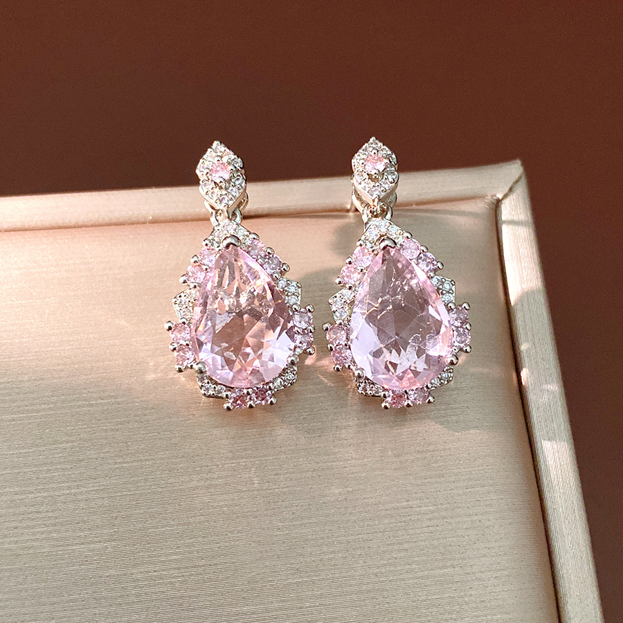 Agujas de plata zircon gotas de agua aretes de anillo de corte estilo delicado aretes ligero lujoso conjunto de joyas de alta calidad