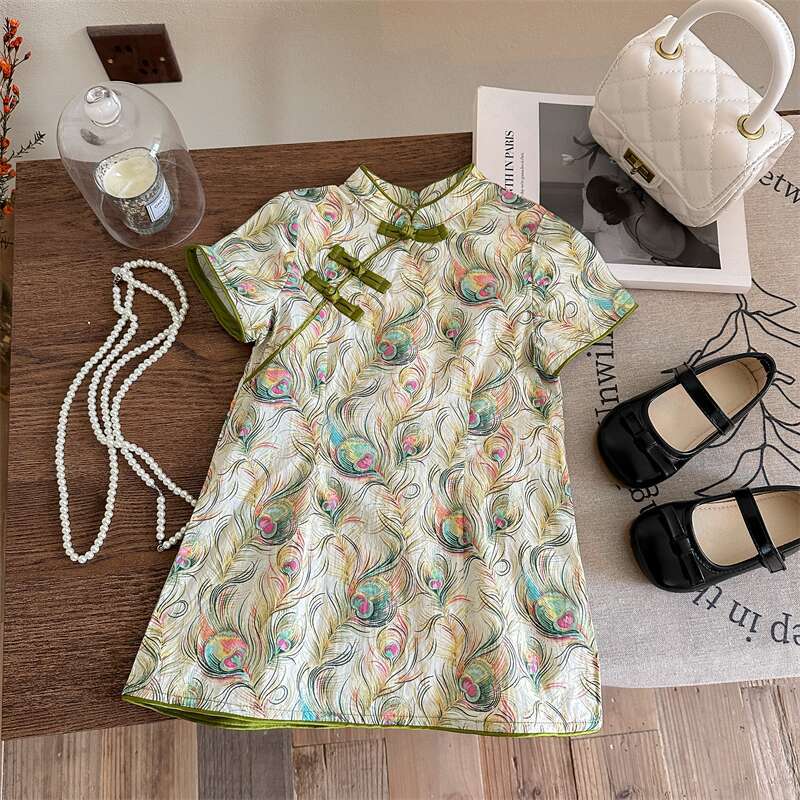 [Xianning Seven] 2025 verano cheongsam para niños niñas vestido de estilo chino nuevo verano bebé cheongsam pequeño