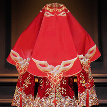 紅蓋頭新娘結婚頭紗中式秀禾服復古紅色綉花緞面流蘇蒙頭刺綉喜帕