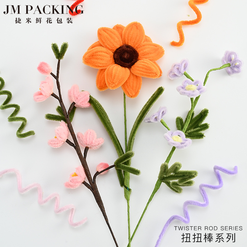 Mayorista 8mm ultra-denso de lana hecha a mano para niños diy puzzle juguete material de ramo paquete de color macarón barra de torsión