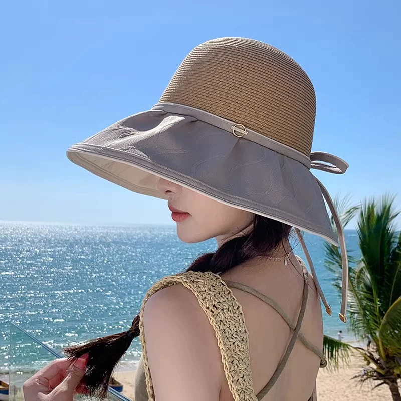 Summer hat with bow solar-powered, UV protection, sun protection