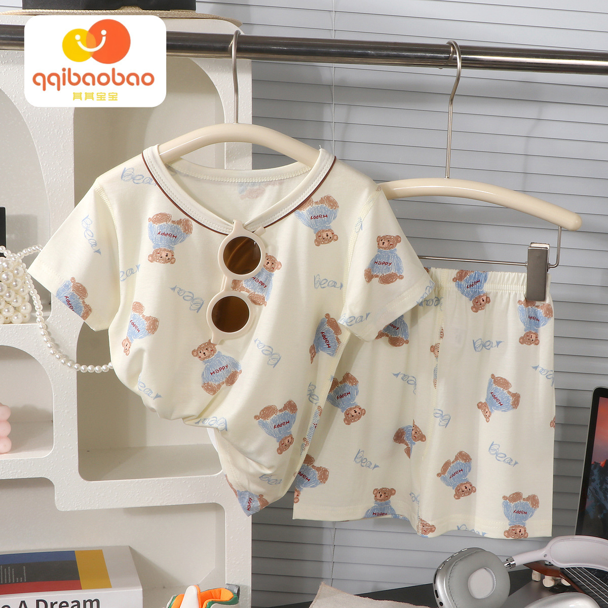 Pijamas finos de verano para niños y niñas, pantalones cortos de manga corta para bebés, trajes de aire acondicionado de dibujos animados para niñas y niños