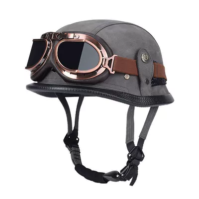 Retro Half Helmet, Motosiklet dəbilqələri - m55-56-gray-brown-copper-mirror-limited-time-carnival