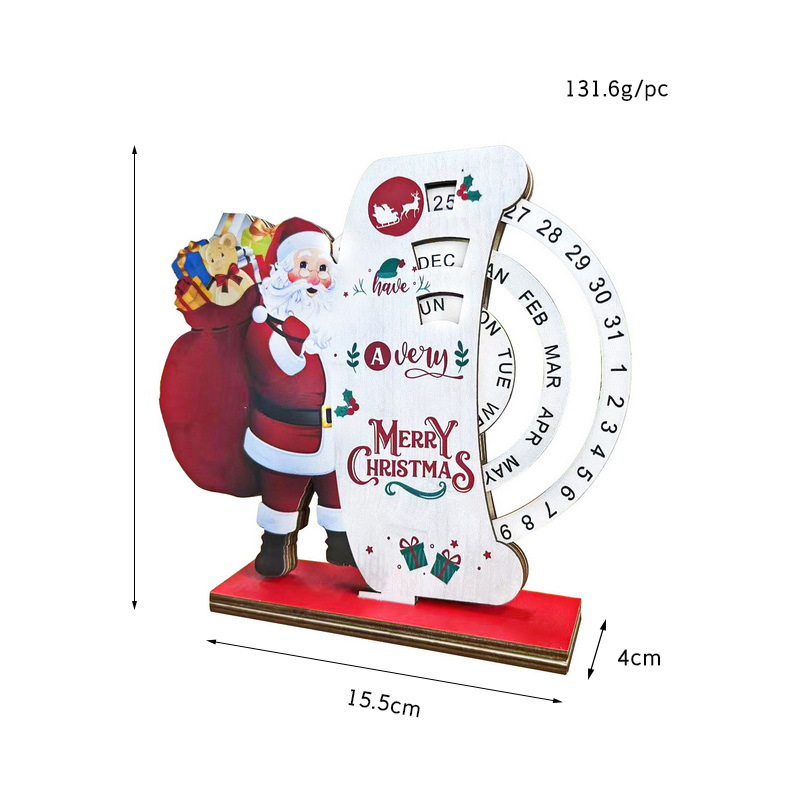 Decoraciones navideñas Cuenta atrás Manual Calendario Decoración Adornos de madera Santa Muñeco de nieve Decoración de mesa redonda